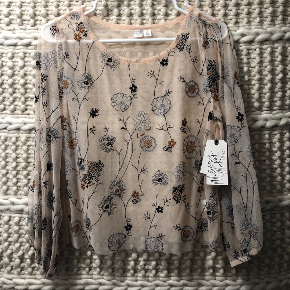 Melrose and Market mesh embroidered long sleeve